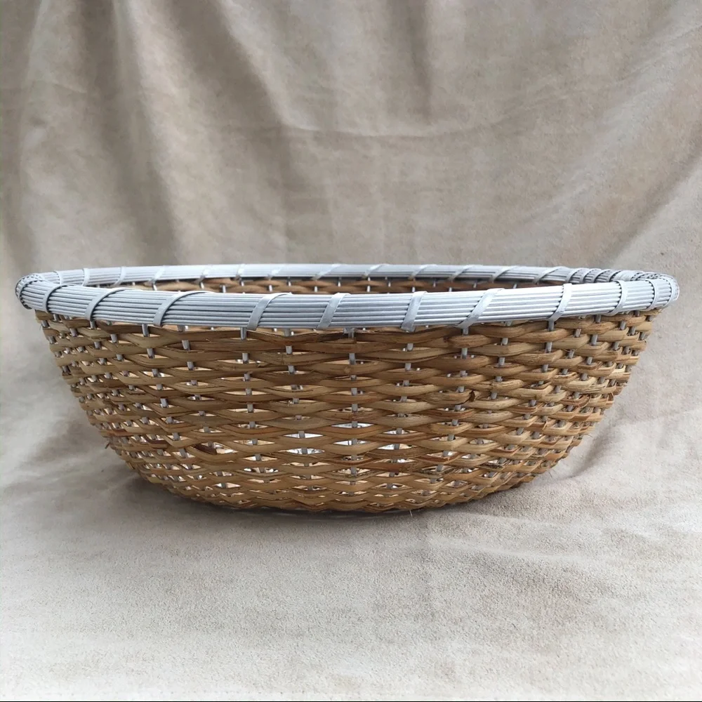 🧺 Vintage Round Basket with Silver Rim